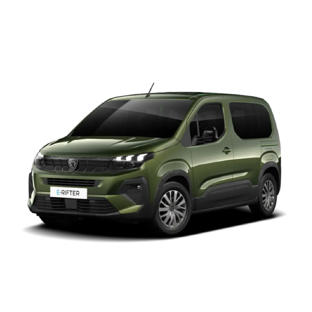 Nuova Peugeot E-Rifter vista anteriore, multispazio 100% elettrico dal design robusto e versatile disponibile presso Auto Zatti.
