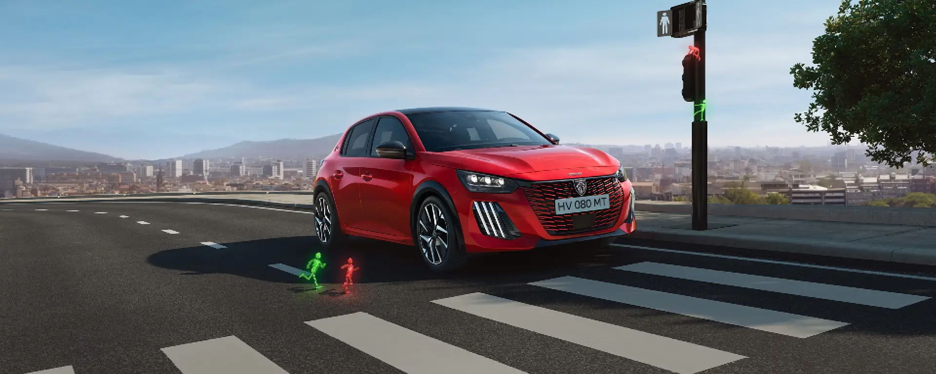 Nuova Peugeot 208 vista anteriore, city car compatta dal design moderno con firma luminosa a tre artigli disponibile presso Auto Zatti.