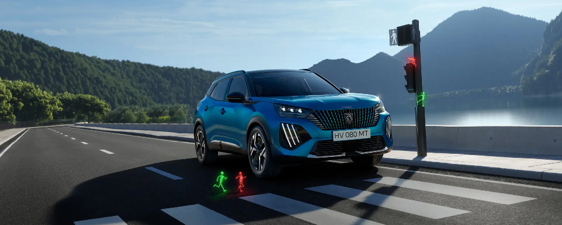 Nuova Peugeot 2008 vista anteriore, SUV compatto dal design moderno con iconica firma luminosa a tre artigli disponibile presso Auto Zatti.