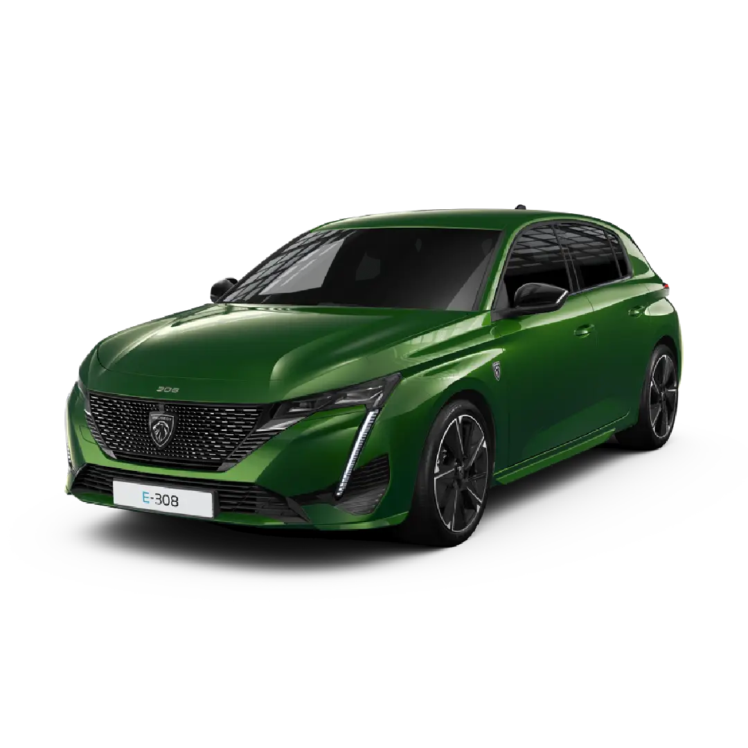 Nuova Peugeot E-308 vista anteriore, berlina 100% elettrica dal design elegante, moderno e sportivo disponibile presso Auto Zatti.