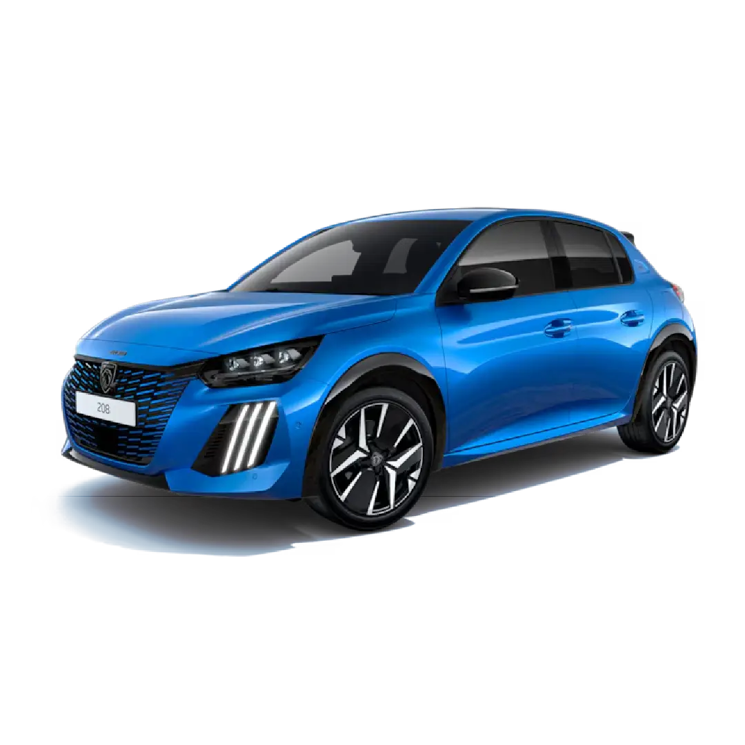 Nuova Peugeot 208 vista anteriore, city car compatta dal design moderno con firma luminosa a tre artigli disponibile presso Auto Zatti.