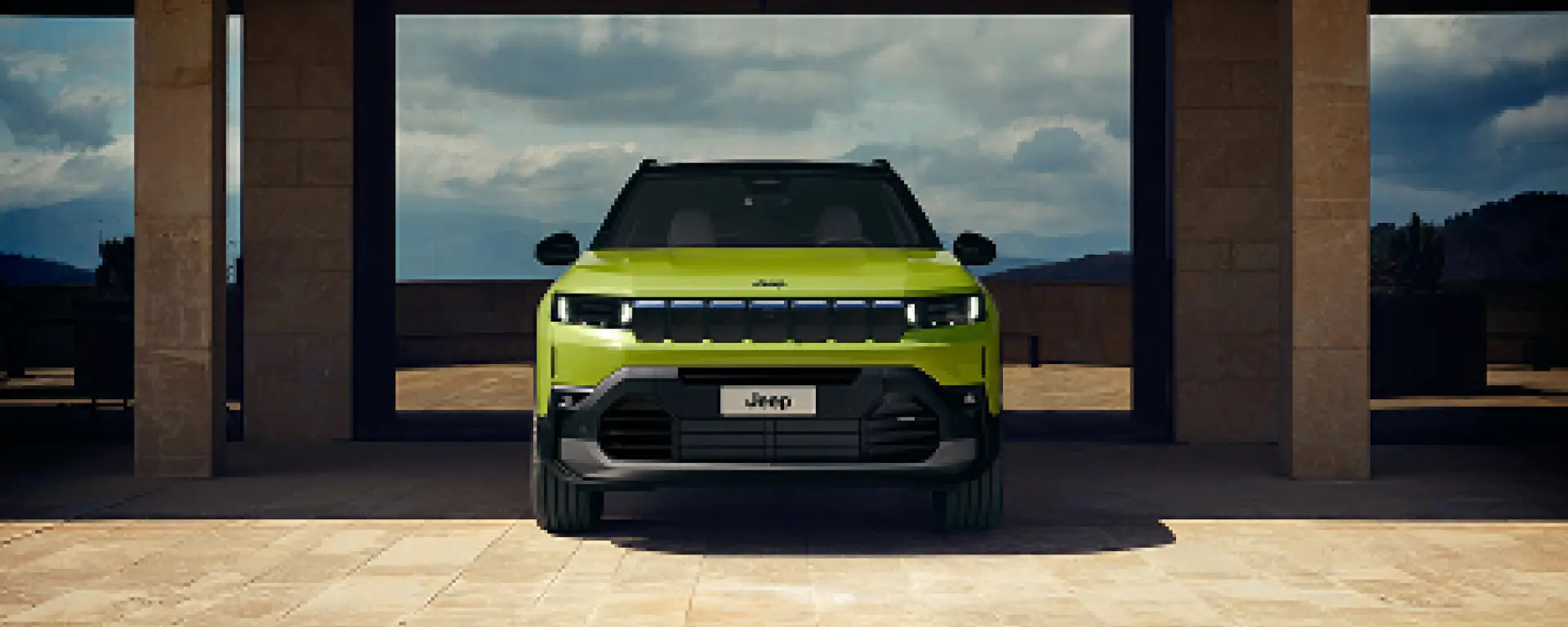 Nuova Jeep Compass vista anteriore, SUV dal design robusto e moderno con iconica griglia Jeep disponibile presso Auto Zatti.